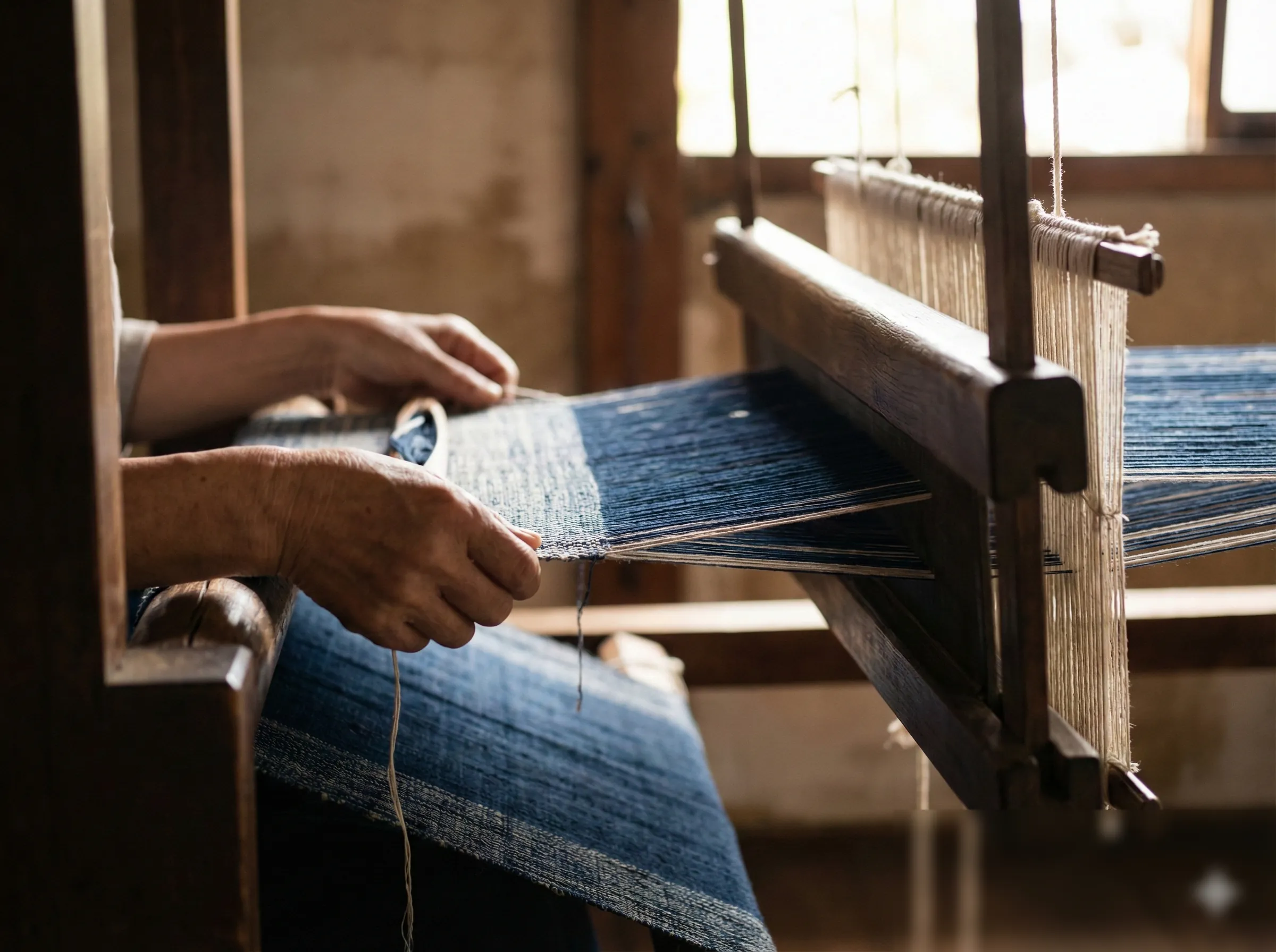 Artisan working on a traditional loom